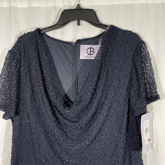 NWT JS Collection Cowl Neck Beaded Mesh Gown 16 - Picture 6 of 12